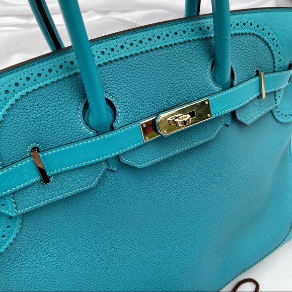 LIMITED EDITION HERMÈS BIRKIN 35 Ghillies Turquoise bag - Picture 5 of 10